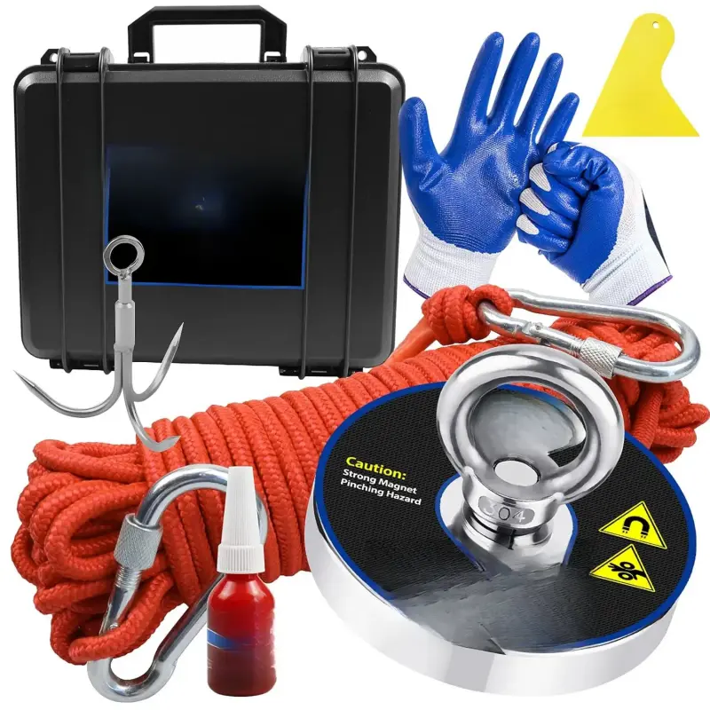 1200 lbs Magnetic Fishing Kit with Case, Super Strong Neodymium Fishing Magnet Heavy Duty, Complete Fishing Magnet Kit with Strong Magnets for Retrieving Items in Rivers, Lakes, Lawns ( 3.55inch )Quesear