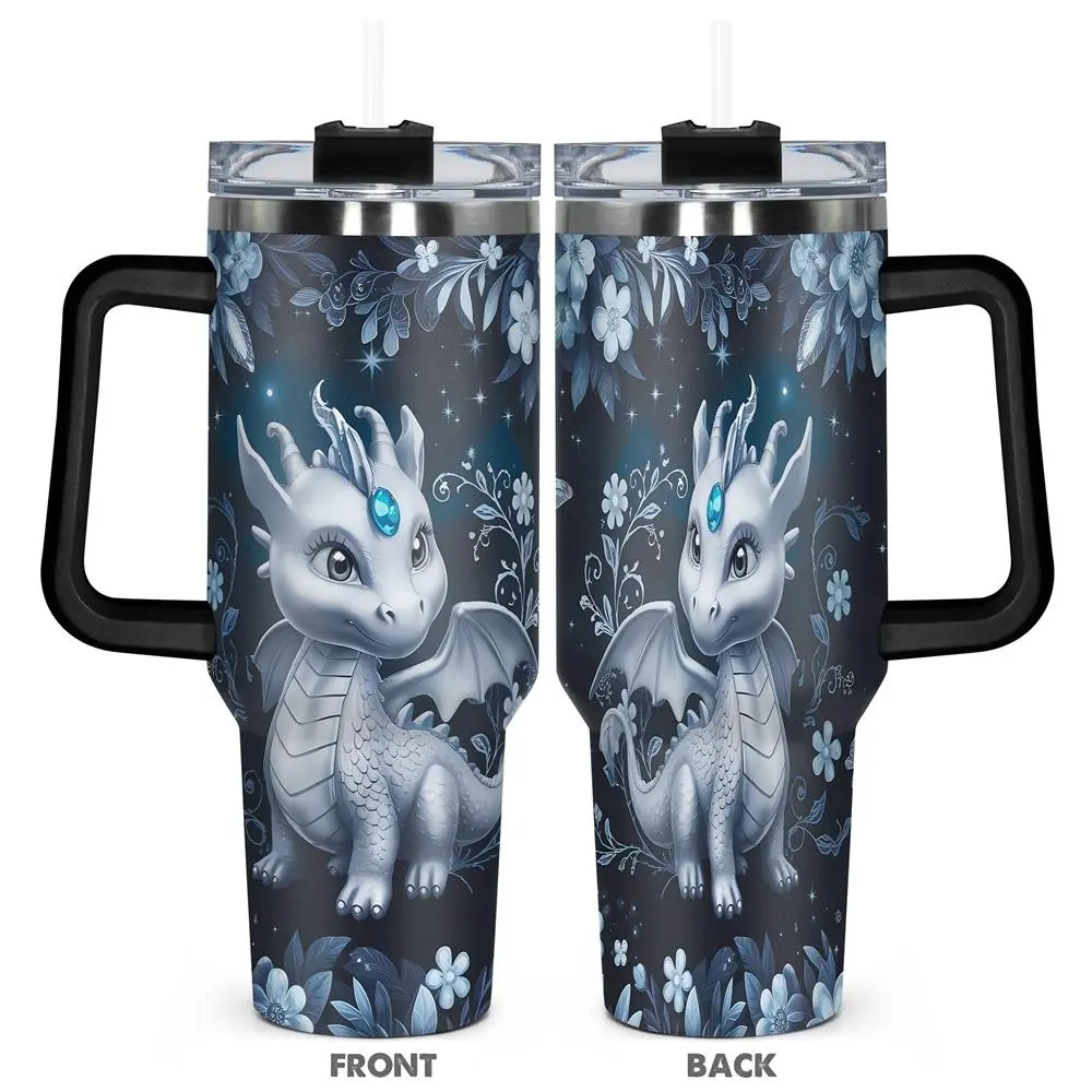 40oz Tumbler with Lid, 1 Count Cute Flying Dragon Pattern Insulated Travel Drinkware Tumbler, Durable Drinking Cup for Home Office School, Drinkware