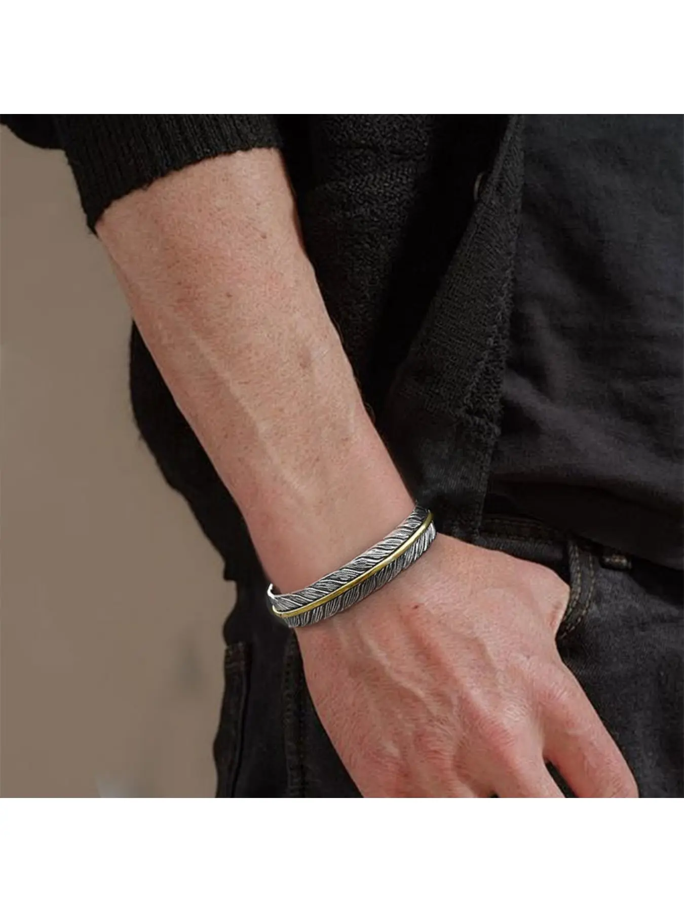 Tang Pattern Feather Bracelet Open Men's Trendy Personalized Versatile Retro Bracelet Open Jewelry Cross-border Accessories