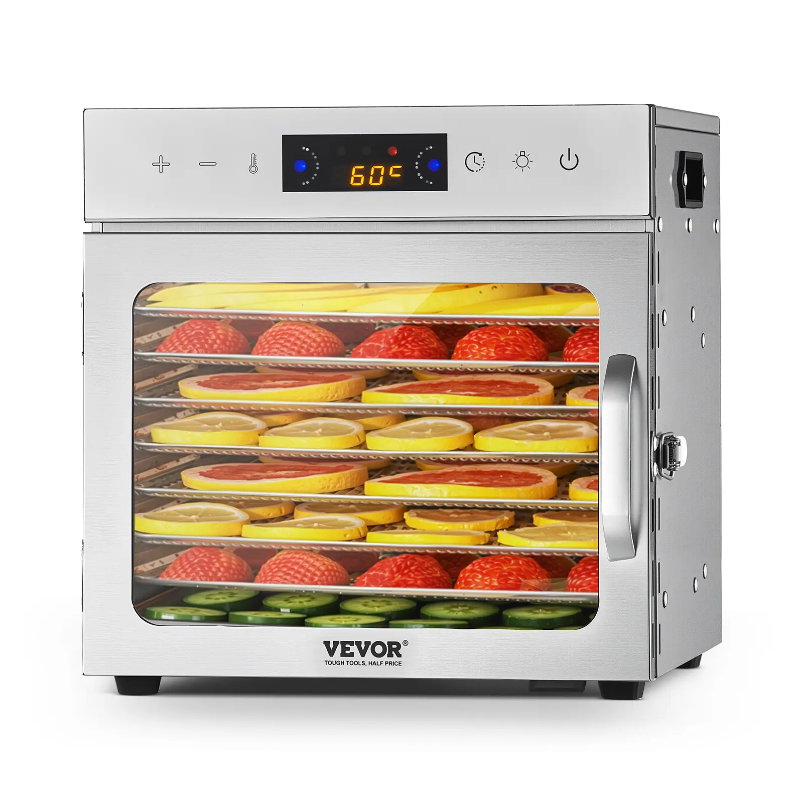 【summerfinds】VEVOR Food Dehydrator Machine, 8 Stainless Steel Trays, 400W Electric Food Dryer with Adjustable Temperature & 24-Hour Timer, Freeze Dryer for Jerky, Meat, Fruit, Vegetables, Herbs, Dog Treats, Automatic, Countertop Food Dehydrators
