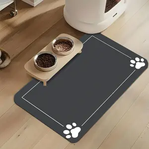 Spill-Proof Grey Pet Feeding Mat for Dogs & Cats - Durable Polyester, Quick-Dry, Stain-Resistant with Paw Print Design, Floor Protection for Mess-Free Meals, Dog Food Mat