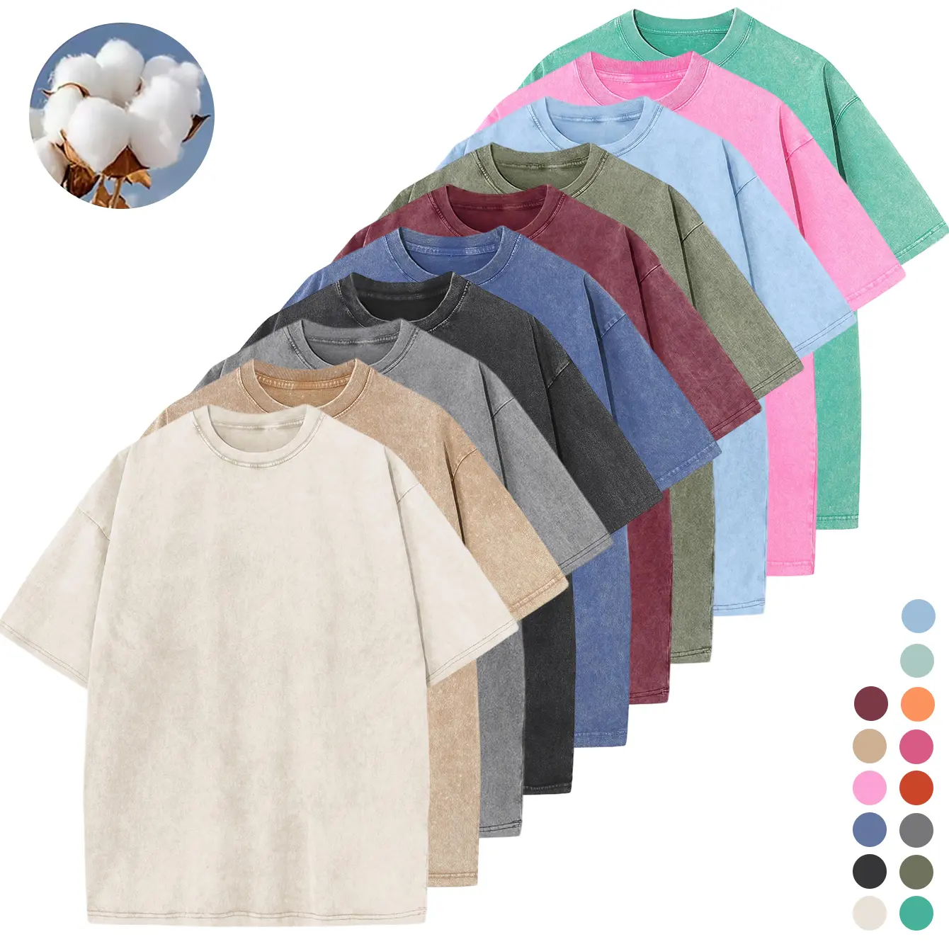 Men's Thick Oversized T Shirt in Washed Cotton, Retro Streetwear Top with a Stylish Casual Fit and Crew Neck, Shortsleeve