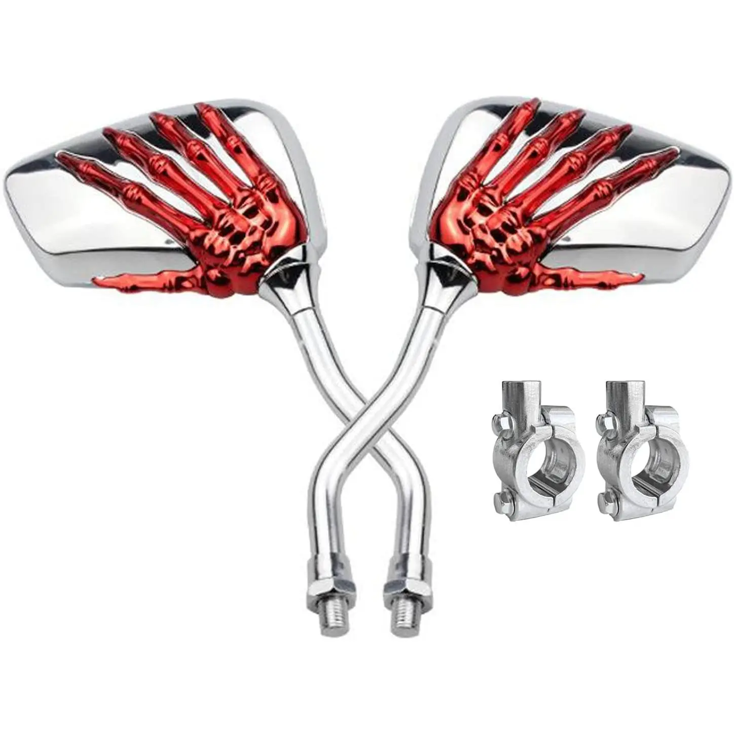 Pairs of Distinctive Skull Skeleton Hand Bicycle Mirror, Rearview Side Mirror Handlebar Mirror Mount Holder Clamp Adaptor 10mm for Scooter Moped Bike Standard Bike Motorcycle