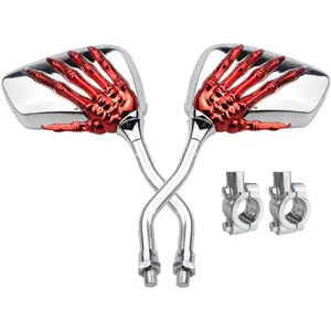 Pairs of Distinctive Skull Skeleton Hand Bicycle Mirror, Rearview Side Mirror Handlebar Mirror Mount Holder Clamp Adaptor 10mm for Scooter Moped Bike Standard Bike Motorcycle