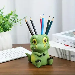 Cute Cartoon Dinosaur Pen Holder, Pencil Holder, Resin Jurassic Desk Organizer, Desk Accessories, Fun Desk Supplies, Office Decorative Item, Christmas Gift, 1 Piece