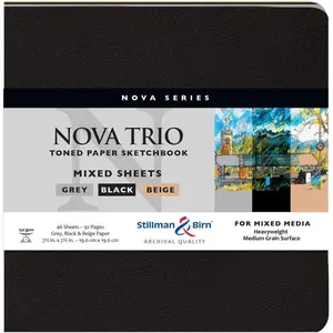 Nova Series Trio Softcover Sketchbook, 7.5" x 7.5", 150 gsm (Heavyweight), Beige, Grey & Black Paper, Medium Grain Surface