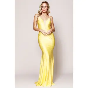 Yellow Bridesmaid Dresses-Inexpensive 386 Deep V-neckline
