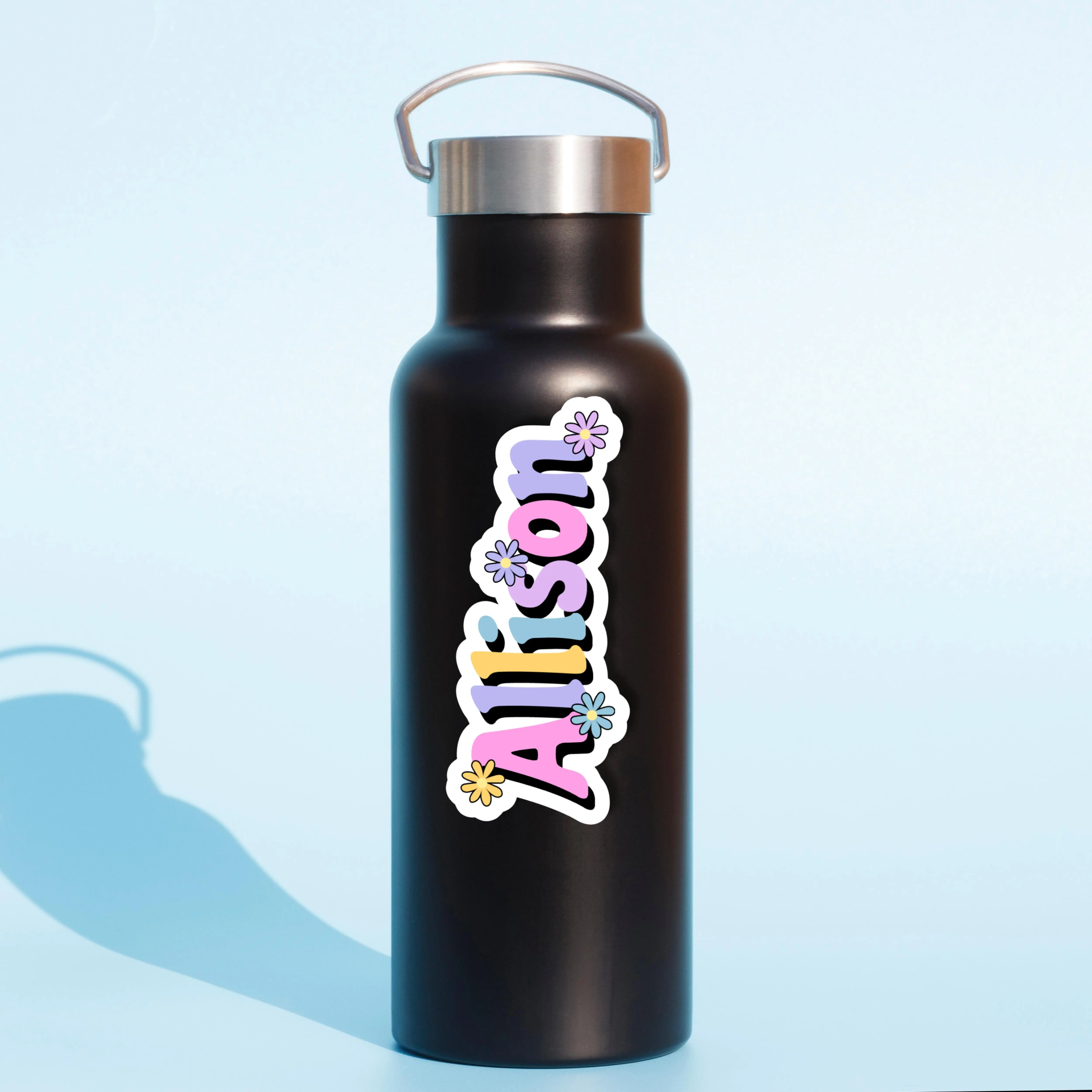 Retro Daisy Personalized Name Stickers Vinyl Sticker 3 4 5 6 7 8 9 Inch Custom Floral Designs for Notebooks Water Bottles