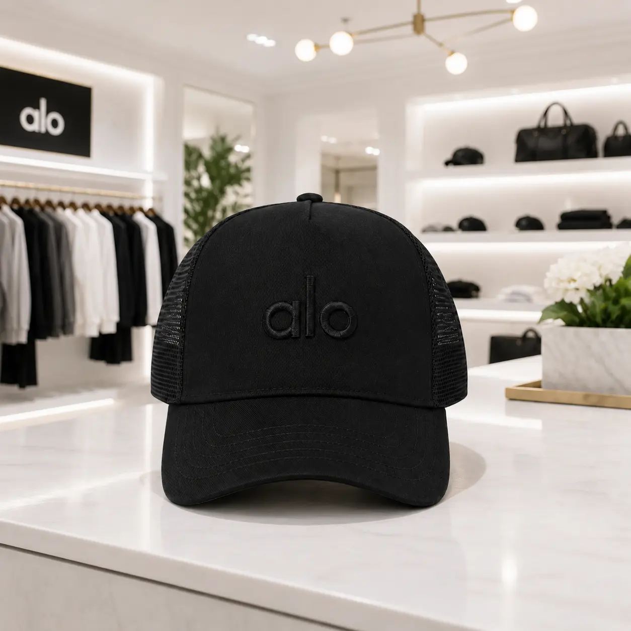 Performance District Trucker Hat, Black Baseball with Black Letter "O" Design - 100% Polyester, Sun Protection & Fit for Outdoor Running and Activities, Outdoor Headwear Minimalist Baseball Durable Woven cap