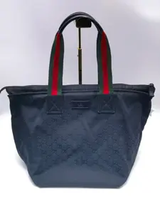 Pre-owned GUCCI canvas Shoulder Bags Tote Bag – Black with classic monogram stripe webbing, handbag and shoulder bag