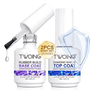 TWOING Rubber Build Base Coat and Diamond Shine No-Wipe Top Coat Set, Soak Off UV LED Gel for Stronger Nails, Apex Building, High Gloss, Smooth Surface and Long-Lasting Wear