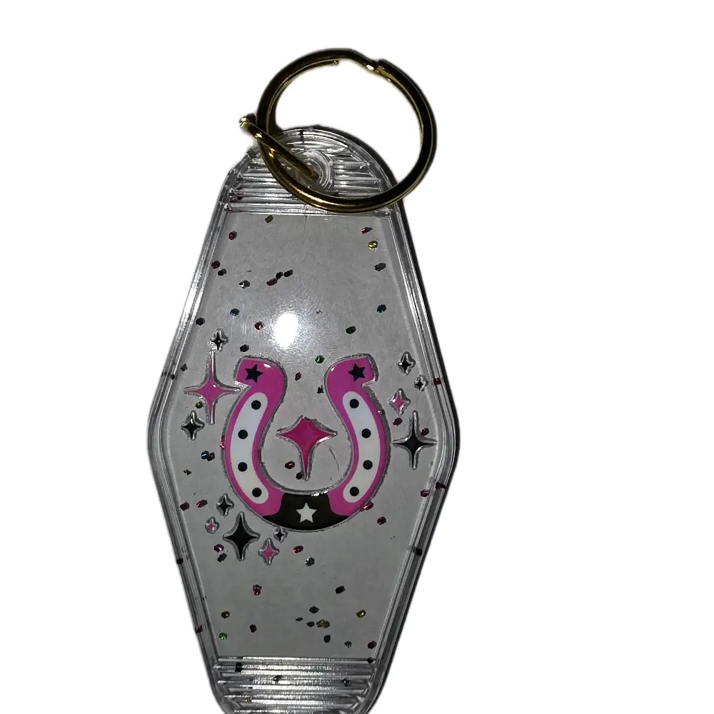 Acrylic Keychain with Vinyl Sticker Holds Keys - Decorative Design Featuring Pink and Black Elements - Keyring Attachment