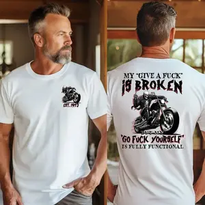 Personalized Year 1965-1980 My Give A F Is Broken Shirt, Gen X Biker Shirt, Funny Motorcycle Rider Tee, Sarcastic Quote Graphic T-Shirt, Full Colors Full Sizes For Men For Women ERW
