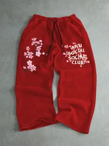 Men's Cherry Blossom Embroidery Floral Print Sweatpants, Regular Fit Casual Comfy Jogger Pants for Spring & Fall, Men's Trousers for Daily Wear, Printed Sweatpants, Athleisure Bottoms