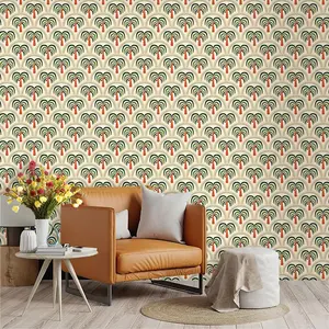 Vintage Geometric Palm Tree Wallpaper, PVC Adhesive Backing, Easy Peel & Stick, Kitchen/living Room/bedroom Decor, Large Area Wall Transformation
