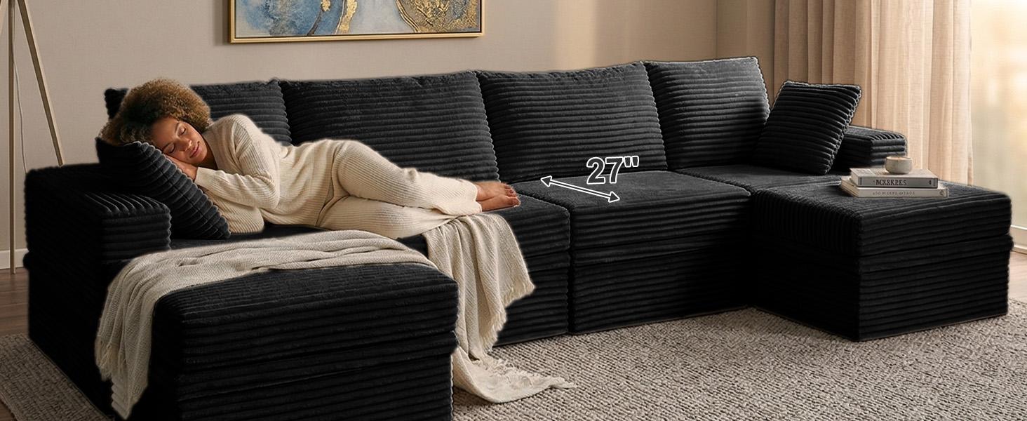 【3 Packages Shipping】NABUMI 142" Modular Sectional Sofa with Storage, Oversized U-Shaped Cloud Couch with Ottoman, 27" Deep Seat Memory Foam Corduroy 6 Seater U Shaped Couch, Free Combination, Tool-Free Assembly, Black BeigeDark Gray Green 【3 Packages Shipping】NABUMI 142" Modular Sectional Sofa with Storage, Oversized U-Shaped Cloud Couch with Ottoman, 27" Deep Seat Memory Foam Corduroy 6 Seater U Shaped Couch, Free Combination, Tool-Free Assembly, Black BeigeDark Gray Green