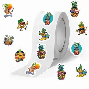 Pineapple Pattern Sticker (500pcs/roll), Cute Cartoon Label Decal Rolls, Self Adhesive Seals for Scrapbooking Cards Envelopes, Reward Supplies