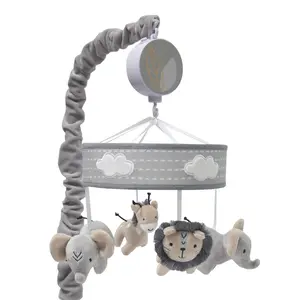 Lambs & Ivy Jungle Safari Gray Elephant/Lion/Giraffe Musical Baby Crib Mobile Toy