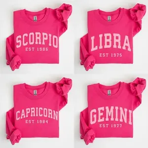 (LEAVE A NOTE OR DM SHOP) Custom Zodiac Sweatshirt - Pink (Heliconia), Personalized Year Astrology Pullover, Black Unisex Crewneck, Cute Horoscope Birthday Gift, Celestial Sign Outfit 2025