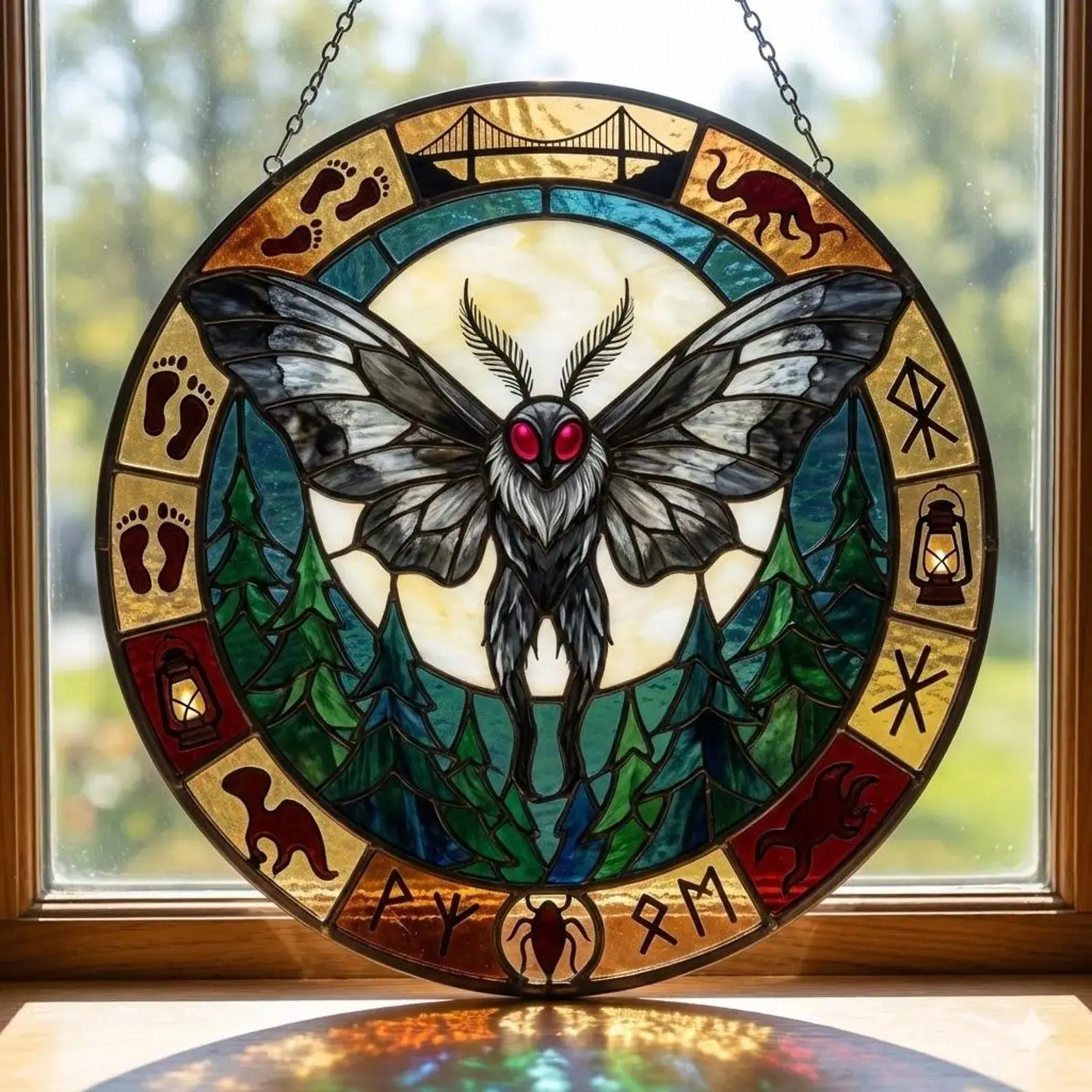 Mothman Stained Glass Suncatcher, Cryptid Window Art, Spooky Cute Halloween Decor