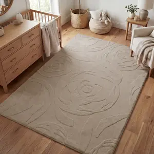 PaPaMat 1.3" Thick Plush Area Rug, Extra Large Soft Floral Non-Slip Baby Play Mat, Faux Fur Rose Jacquard Shag Carpet for Living Room & Bedroom