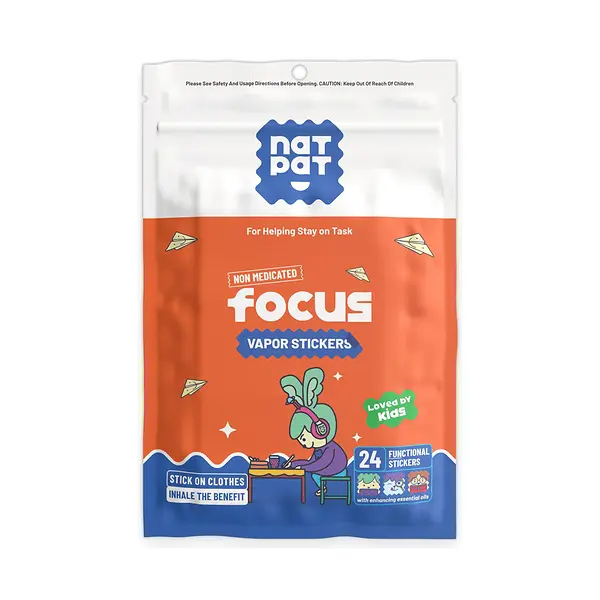 NATPAT FocusPatch Focus Stickers for Kids, 24 Non-Medicated Essential Oil Patches for School, Homework and Study, Stick on Clothes, Up to 8 Hours Each