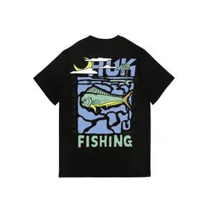 Huk Men's 100% Cotton 180g White Short-Sleeve T-Shirt with Vibrant Sea Fish Print - Relaxed Fit, Round Neck, Machine Washable, Perfect for Outdoor Fishing and Casual Wear, Fishing Gear
