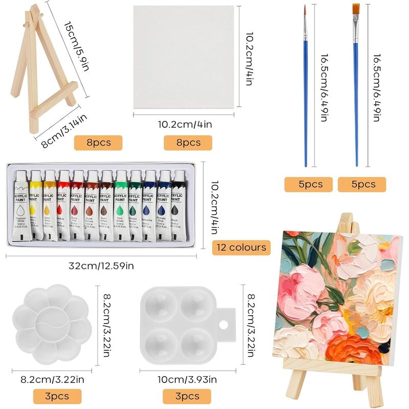 44 Pcs Mini Canvas Painting Set Includes 4x4 Inches Canvas,Paint Brushes,Paint Palette,Wooden Mini Easels with Art Canvas for Youth and Artists Art,Christmas Party Gifts,DIY Hand Tools Kits