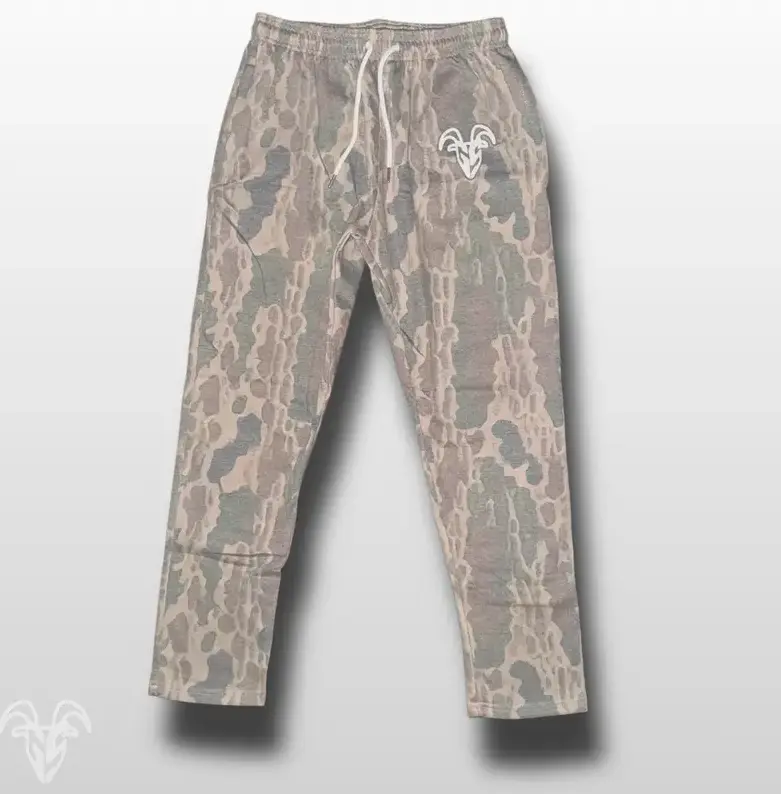 Goat Strength White Wash Old School Camo Sweatpants, Acid Washed Camouflage Joggers with Zipper Pockets, Vintage Fleece Pants for Men & Women
