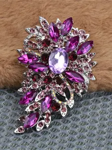 Fashionable large thick purple rhinestone Flower Brooch, suitable as a holiday party gift Floral Brooch