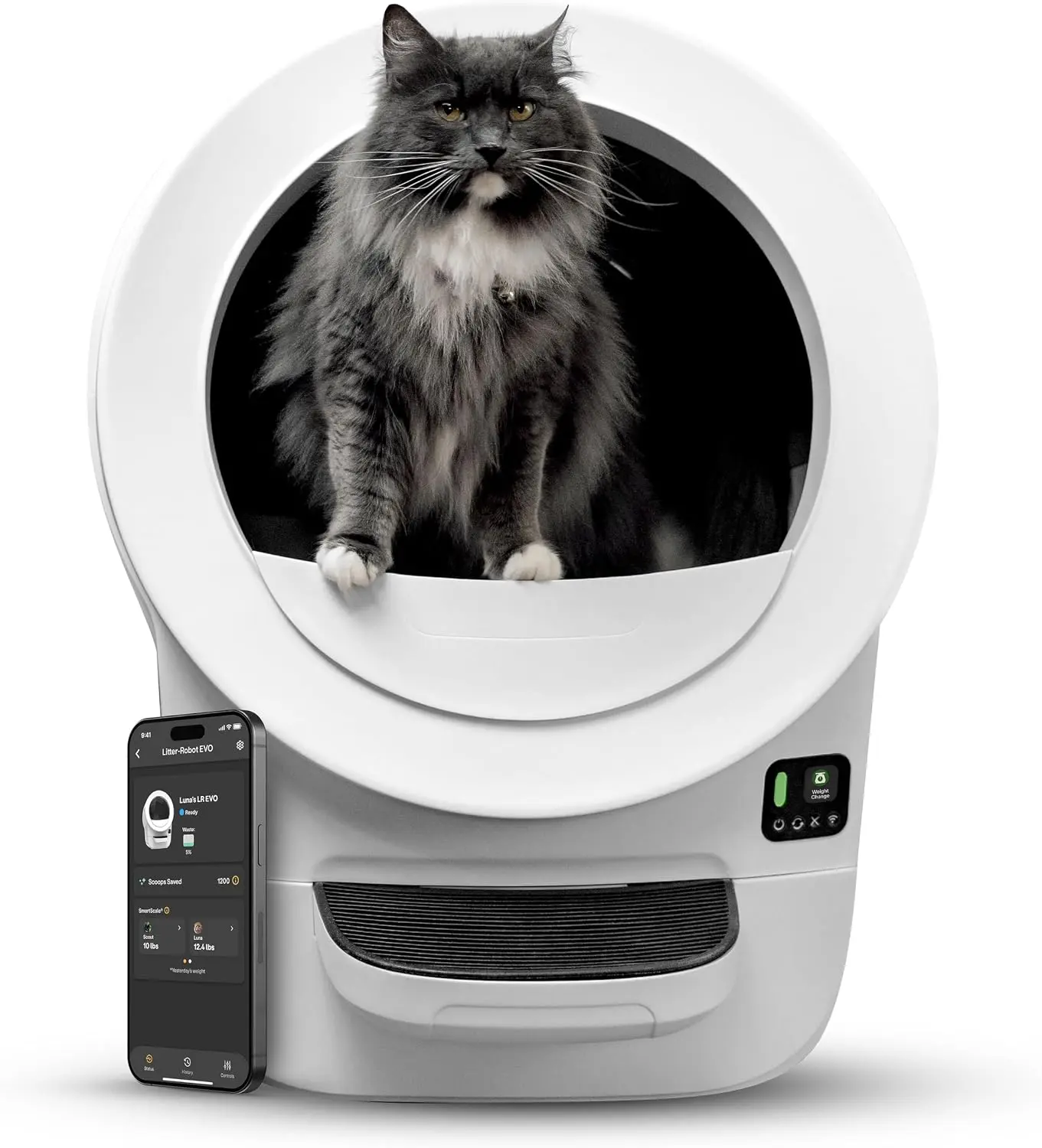 Whisker Litter-Robot EVO Automatic Self-Cleaning Cat Litter Box, White, Compact Space-Saving Design, Advanced Odor Control, Works with Any Clumping Litter, WhiskerCare 1-Year Warranty