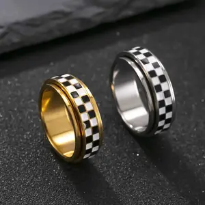 Stainless Steel Rotatable Checkerboard Ring, Fashionable and Creative Stainless Steel Accessory