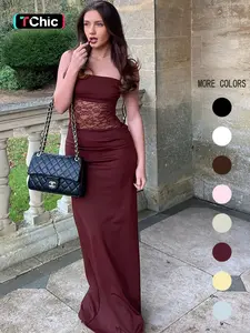 Women's Patchwork Floral Lace Tie Back Sleeveless Cami Dress, Elegant Fashion Chic Long Dress for Party Club Dating Wear, Women Dress for Summer