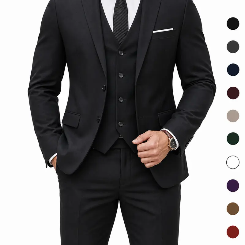 YND Men's 3-Piece Button Long Sleeve Classic Suit Set - Formal Menswear with Vest, Pants, Tie for Corporate Office, Wedding, Workwear (Beige, Black),sohochic