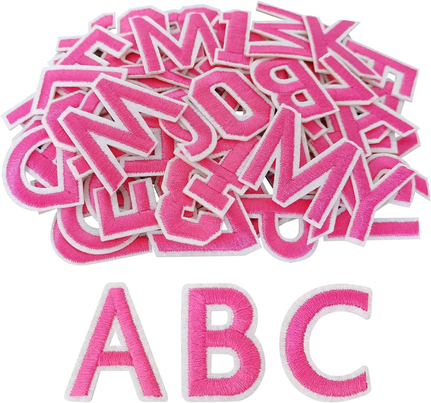 Iron-On Embroidered Patches - 1.57in Width, 72-Piece A-Z Alphabet & 0-9 Numbers Set with Heat-Seal Glue, 2*26 English Alphabet Patches for Clothes, Decoration & Repair (Pink)