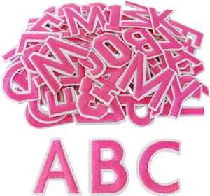 72 Pcs Iron on Letters for Fabric, Alphabet Embroidered Patch A-Z, Number Patch 0-9, Iron on Letters and Numbers for Clothes, Hat, Jeans(Pink)