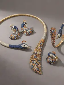 Women's Elegant Zircon Jewelry Set, Luxurious Peacock Earrings, Blue Gemstone Design, Wedding and Engagement Accessories, Jewellery Set