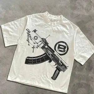 EMCGICC Men's Y2k 230 Pure Cotton Short-Sleeve Round Neck T-Shirt - Menswear Top, Retro Graphic Funny Letter Printing, Avant-Garde Streetwear Hem Fabric, Summer Casual Wear for Street Festivals