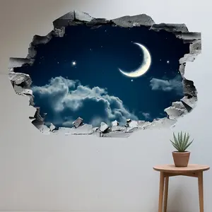 Moonlit Night Sky Wall Sticker, Dreamy Starry Theme Wall Decor, Home Decoration Moon Star Poster, Night Sky Wall Art