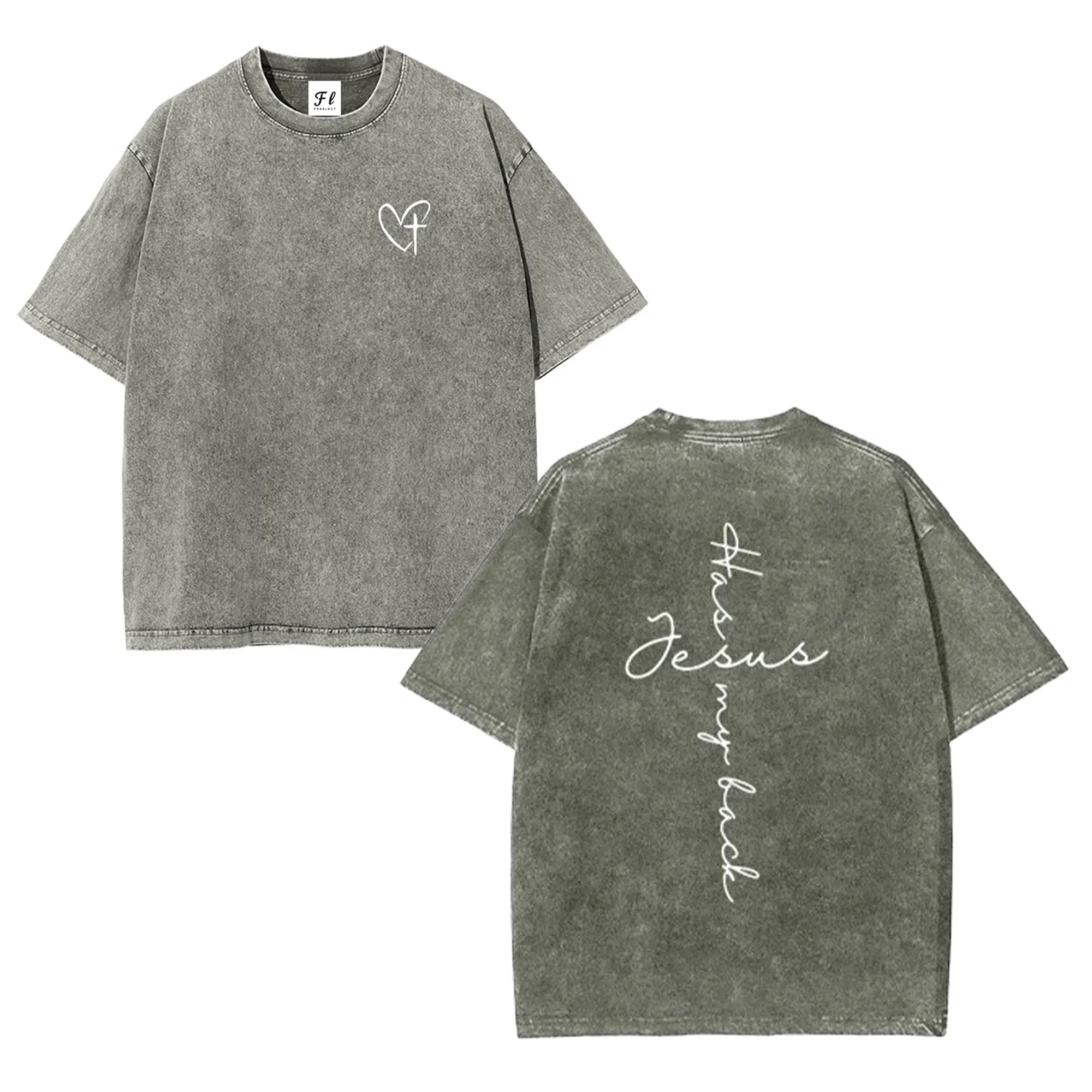 Women's Washed Cotton T-Shirt, Casual Loose Fit Jesus Has My Back Graphic Print, Shortsleeve Top for Daily Wear or Birthday Gift, Sweatpants
