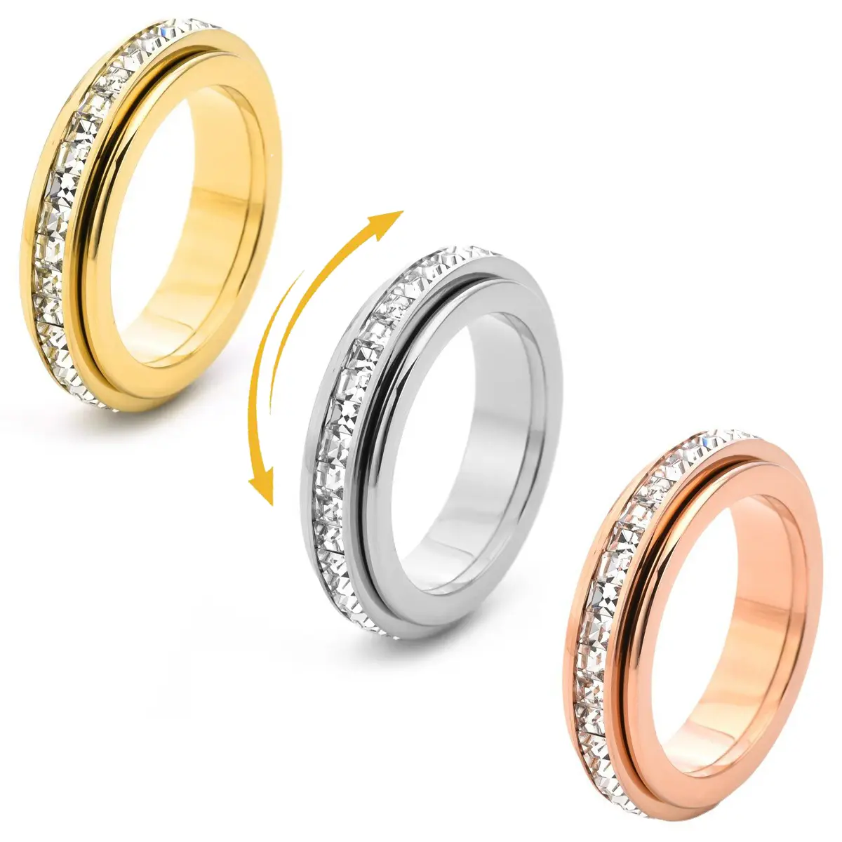 Women's Anxiety Relief Spinner Ring - Titanium Steel Stackable Fidget Band with Cubic Zirconia, Roman Numerals, Fashion Costume Jewelry Accessory