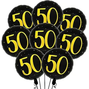 50th Birthday Balloons Mens 50th Birthday Decorations Black and Gold Foil 50 Anniversary Pary Decorations 8 Count
