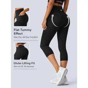 Women’s Plus Size High Waisted Butt Lifting Capri Leggings with Pockets, Tummy Control Sculpting Yoga Pants for Workout Running Cycling