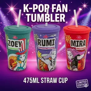 K-Pop Demon Hunter Officially Licensed Girl Straw Tumbler Cup, 475ML Fan Travel Cup with Straw, Rumi Superstar Flavor