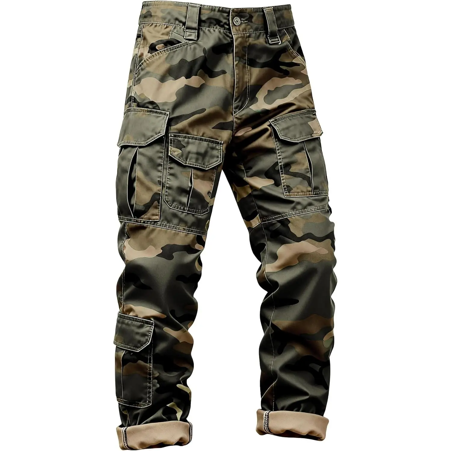 Men's Camo Parachute Cargo Pants - Ripstop Utility Workwear with Multi Pockets, Tactical Streetwear, Menswear Matching Bottoms