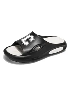 Unisex Black-White Thick-Soled Slides: Soft EVA, Summer Outdoor Anti-Slip Slippers Footwear