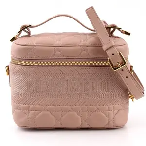 Pre-owned Dior Leather Mini Bags Christian Small DiorTravel Vanity Case Cannage Quilt Lambskin