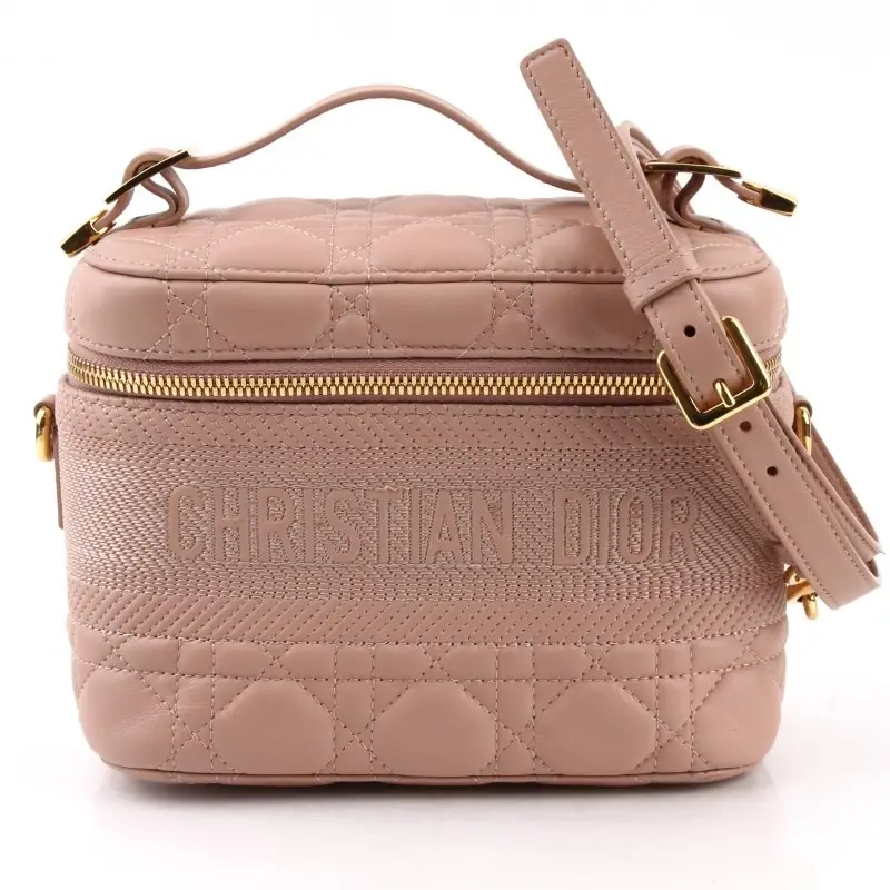 Pre-owned DIOR Leather mini bags Christian Small DiorTravel Vanity Case Cannage Quilt Lambskin