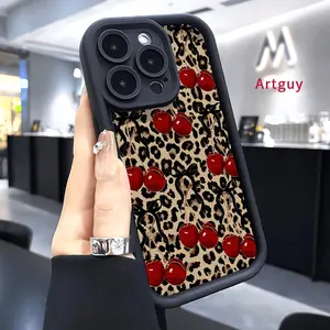 Case for iPhone 17 Air iPhone 16 Pro Max 15 Plus 16E 14 13 12 11 mini XS XR Cherry Leopard Advanced fashion gift Drop Protection Shockproof Soft Silicone smartphone Cover