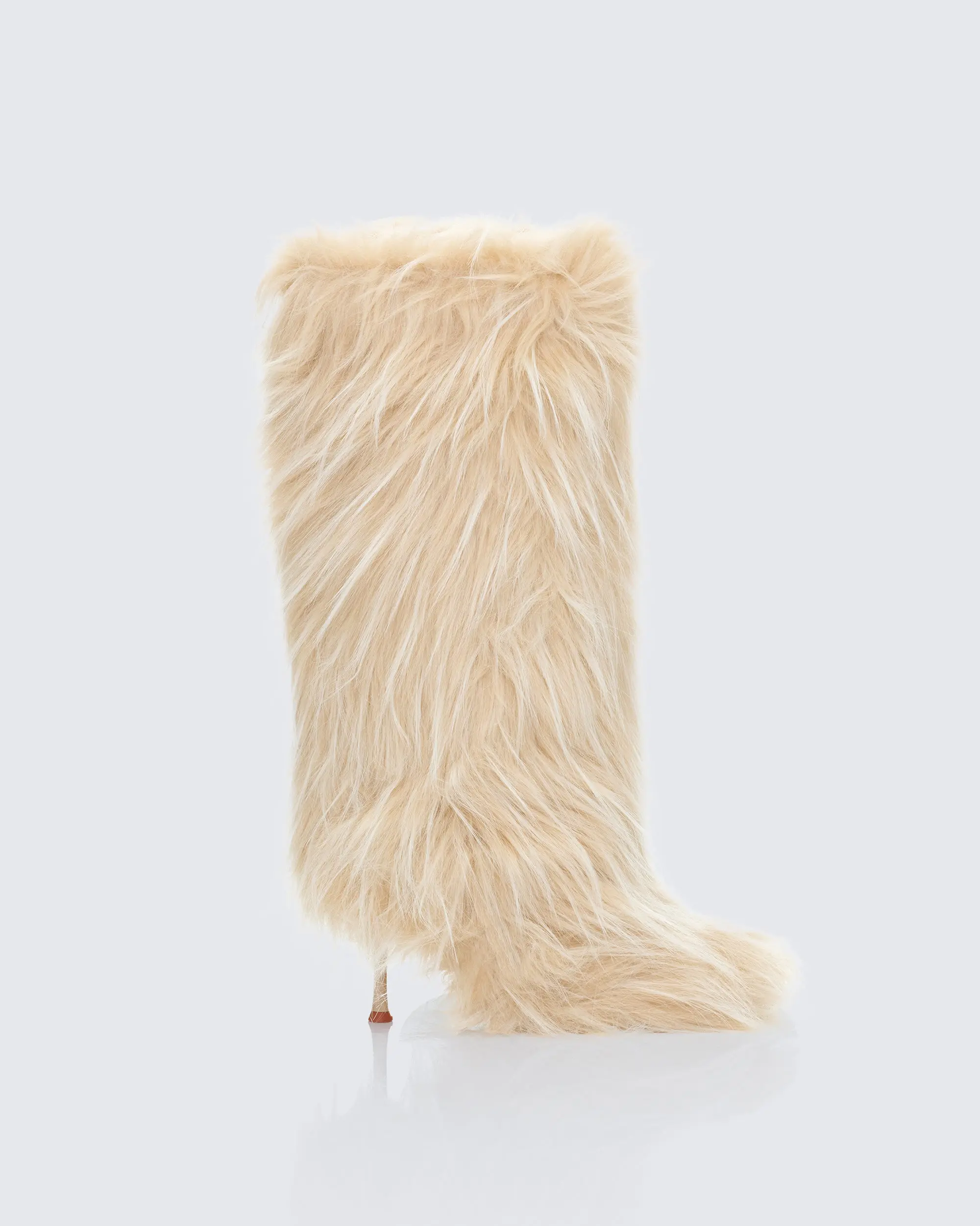 Kendall Off White Fur XXL Yetti Heeled Boot, Shoe, Footwear